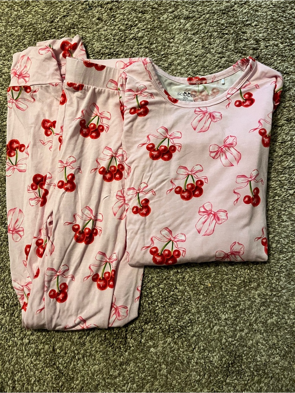 Kids Bamboo Pink Cherry Print Pajama Set -